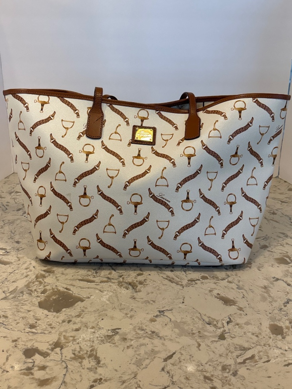 Lauren Ralph Lauren Cream Equestrian Bridle & Horse Bit Print Tote
